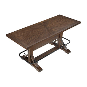 English Elm Brown Acacia Wood Counter Height Dining Set with Saddle Stools and Metal Footrest Rail B011S02271