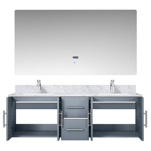 English Elm Dark Grey Double Bath Vanity Set With Carrara Marble Top, Chrome Faucet & 60" Led Mirror - Luxurious Style B2731S00987
