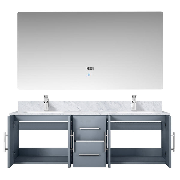 English Elm Dark Grey Double Bath Vanity Set With Carrara Marble Top, Chrome Faucet & 60" Led Mirror - Luxurious Style B2731S00987