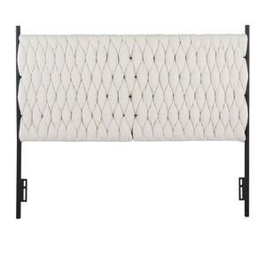 English Elm Queen Sherpa Upholstered Headboard Braided Tufted Plush Panel with Black Metal Frame B202P223759