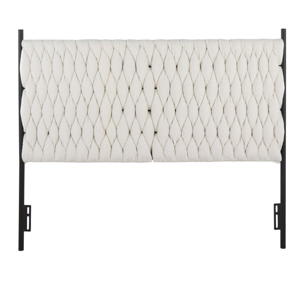 English Elm Queen Sherpa Upholstered Headboard Braided Tufted Plush Panel with Black Metal Frame B202P223759