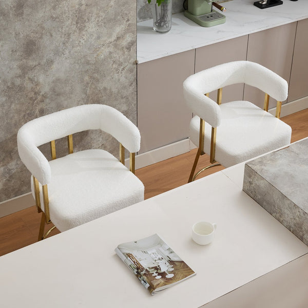 English Elm Ts Teddy Fleece Accent Chair Set of Two with Gold Square Legs for Glam Modern Spaces White W2311P412751