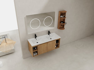 English Elm 48" Wall-Mounted Bathroom Vanity With Double Sink, Storage Rack & Soft Close Doors For Modern Spaces W999S00347