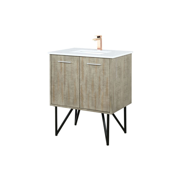 English Elm Rustic Acacia Bath Vanity 30" W X 20" D With White Quartz Top & Chic Rose Gold Faucet For Storage B2731P259602-GIGA