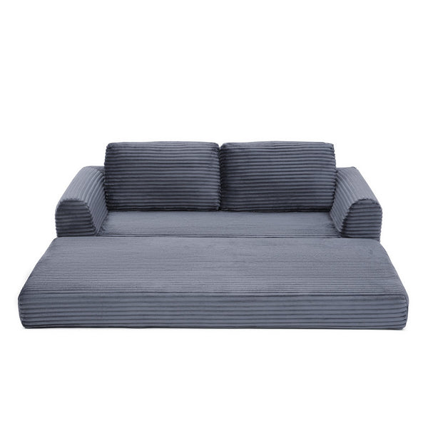 English Elm 2-in-1 Corduroy Futon Sofa Sleeper with Foam Fill and Modular Floor Profile Grey W1117P417293