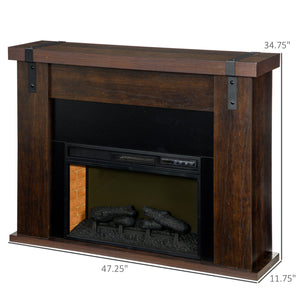 English Elm HOMCOM 36" Electric Fireplace Heater with Remote, 1500W Wall/Recessed Mount, Realistic Flames Brown W2225P249861