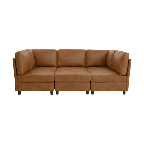 English Elm Modern Foil Fabric Modular Sectional Sofa Reconfigurable Living Room Seating Light Brown W5568S00051