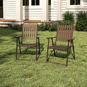English Elm Brown Folding Patio Chair Set of 2 Wpc Slat Steel Frame Outdoor Seating 350lb W3979P392923
