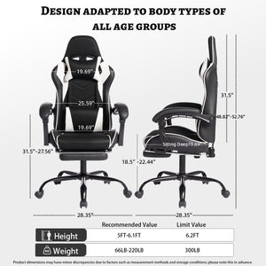 English Elm Deepfurniture Racing Style Gaming Chair Pu Leather Massage Lumbar Footrest Home Office Black White W3860P428632
