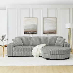 English Elm Corduroy L-Shaped Modular Sleeper Sectional Sofa With Versatile Footstool - Cozy Gray Comfort! W487S00344