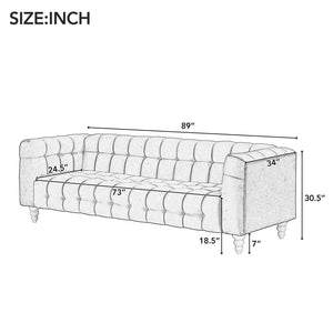 English Elm 89" Modern Sofa Dutch Fluff Upholstered Sofa With Solid Wood Legs, Buttoned Tufted Backrest,Gray