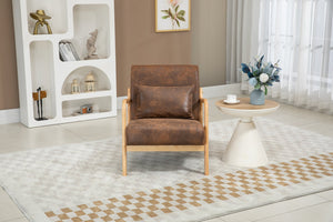 English Elm Mid Century Modern Accent Chair Natural Wood Frame Upholstered with Lumbar Cushion W2530P407185
