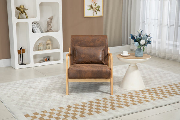 English Elm Mid Century Modern Accent Chair Natural Wood Frame Upholstered with Lumbar Cushion W2530P407185