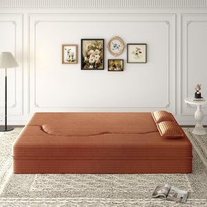 English Elm Modern Full Size Folding Sofa Bed Plush Corduroy Convertible Sleeper with 2 Pillows Foam-Filled 15" Mattress Orange W1885P369589