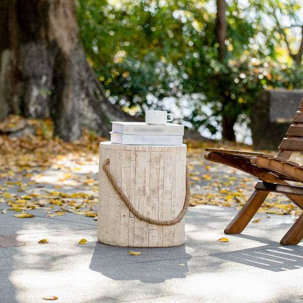 English Elm Outdoor Mgo Cylindrical Side Table Whitewashed Rustic Coastal Farmhouse Accent N765P382583W