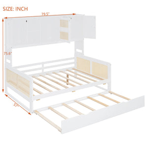 English Elm Full Wooden Daybed With Twin Trundle & Versatile Cabinet Shelf - Space-Saving Comfort In White N820S00049K