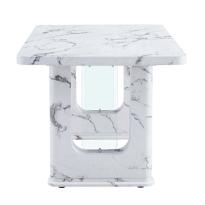 English Elm 64.5×35.4 Marble Pattern Glass Base Dining Table Seats 8 Modern Nordic Style W2827S00031