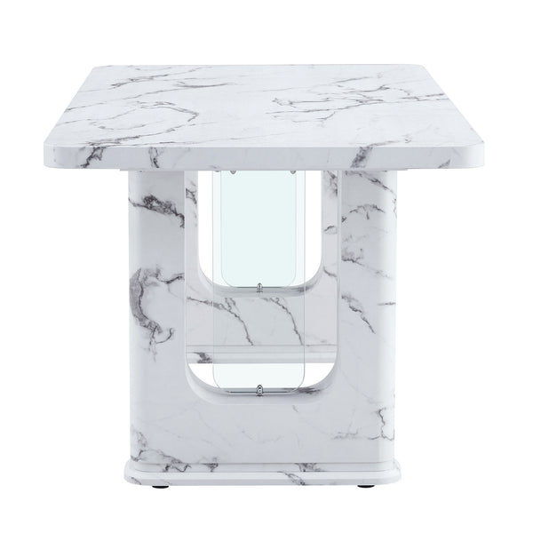 English Elm 64.5×35.4 Marble Pattern Glass Base Dining Table Seats 8 Modern Nordic Style W2827S00031