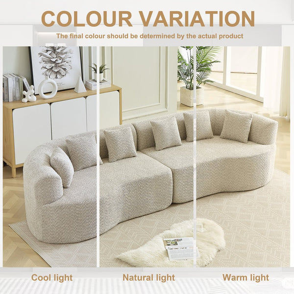 English Elm Curved Chenille Sectional Sofa Deep Seat Cloud Cushions Four Seater Modern Living Room Light Khaki W3505P456566