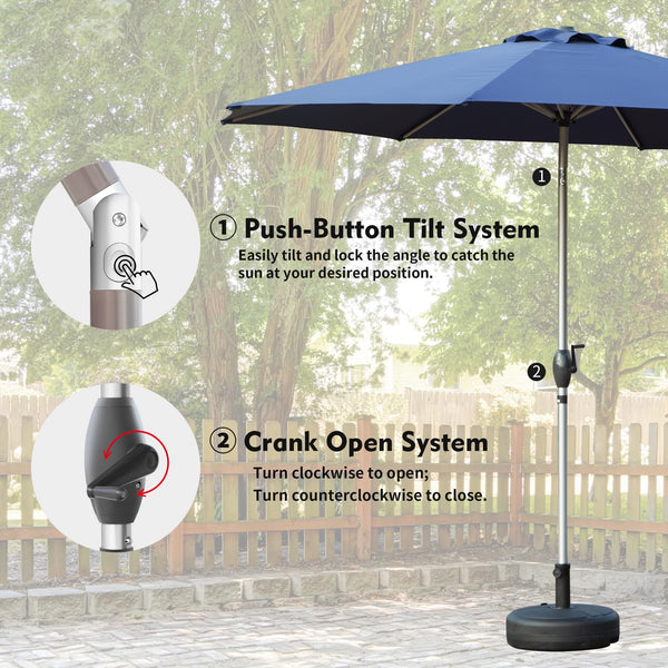 English Elm 10FT Patio Umbrella with Crank & Push-Button Tilt, UV-Resistant 180G Polyester Canopy, Wind Vent, Durable Ribs Navy Blue W1859P195941