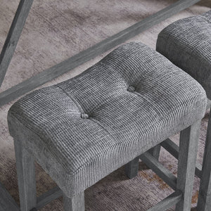 English Elm 59 Inch Bar Table Set with Power Outlet Rubberwood Frame and 3 Linen Stools Grey W2972P385254