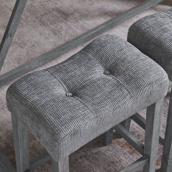 English Elm 59 Inch Bar Table Set with Power Outlet Rubberwood Frame and 3 Linen Stools Grey W2972P385254