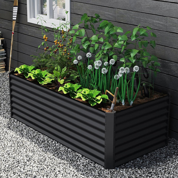 English Elm 6x3x1.5ft Galvanized Steel Raised Garden Bed Deep Root Planter for Yard Vegetables Dark Gray W1859P430206
