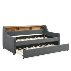 English Elm Twin Size Upholstery Sofa Bed With Led Lighting, Wireless Charging & Storage Trundle For Modern Living W1413S00057-GIGA