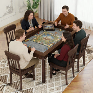 English Elm 63" Convertible Board Game Dining Table Solid Pine Legs Leatherette Mat Seats Six W1120P338188