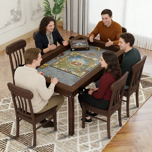 English Elm 63" Convertible Board Game Dining Table Solid Pine Legs Leatherette Mat Seats Six W1120P338188