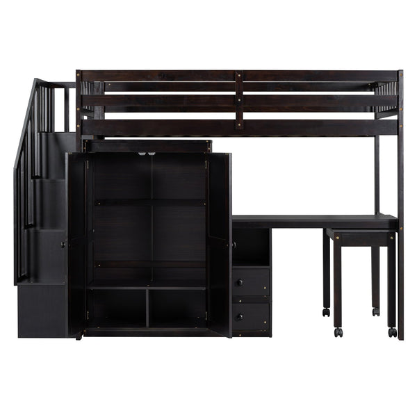 English Elm Queen Murphy Bed with Integrated Desk Cabinet Shelves Space Saving Studio Solution Espresso N708S00013P