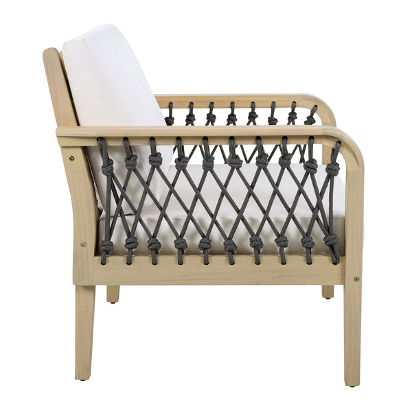 English Elm Outdoor Acacia Wood Loveseat Set with Woven Rope Detail and Slatted Coffee Table Cream,Dark Gray,Light Teak N768P363954L