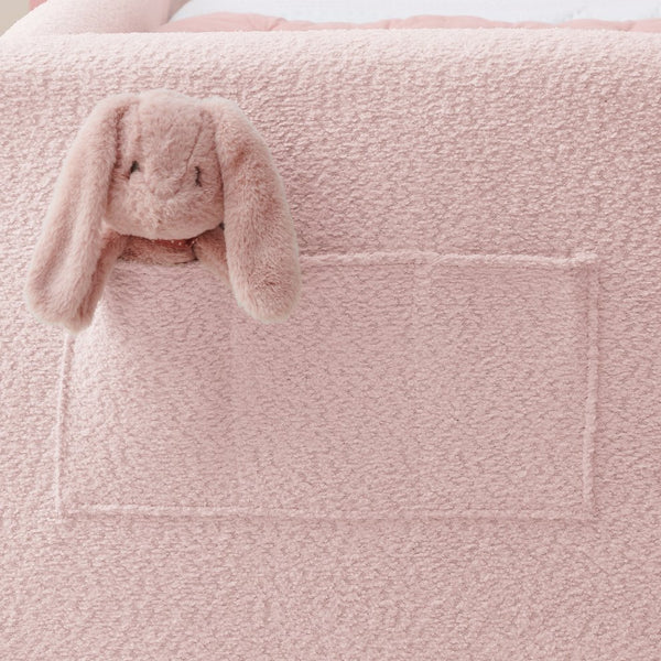 English Elm Twin Boucle Upholstered Kids Bed Whimsical Rabbit Ear Headboard with Safety Rail Pink W1413P407486