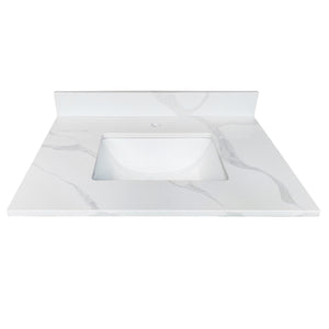 English Elm 31-inch Carrara Quartz Vanity Top Undermount Sink Backsplash Marble Look Bathroom W2699P459403