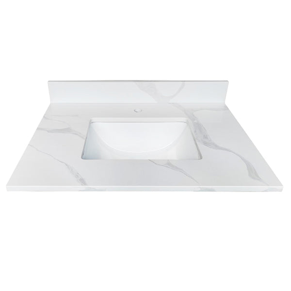 English Elm 31-inch Carrara Quartz Vanity Top Undermount Sink Backsplash Marble Look Bathroom W2699P459403