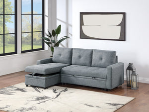 English Elm Black Polyfiber Convertible Sectional Sofa with Pull-Out Bed, Reversible Storage Chaise, 2-Pc Modern Living Room Seating B011S01020
