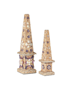 Currey & Company Coquillage Short Obelisk - Exquisite Shell-incrusted Sculpture With Floral Motifs For Unique Decor Natural Shells ,Wood 1200-1043-currey-company