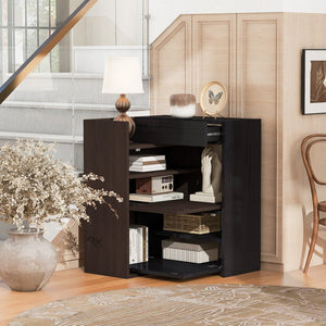 English Elm 32.5''-58.8''W Expandable Rotating Storage Cabinet with Drawer & Flip Doors, Modern Black Walnut Elegance N845P261744D