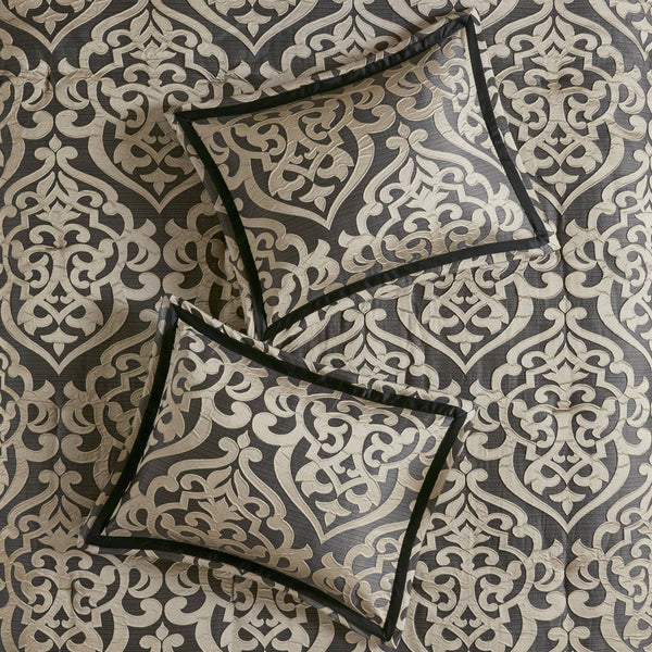 JLA Home Madison Park - 8 Jacquard Comforter Set with Damask Medallion, Satin Sheen, Overfilled Warmth & Decorative Accents MP10-8727