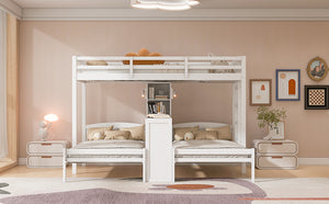 English Elm Twin Triple Bunk Bed with Built in Desk Open Shelving and Led Task Lighting White N7090002243K