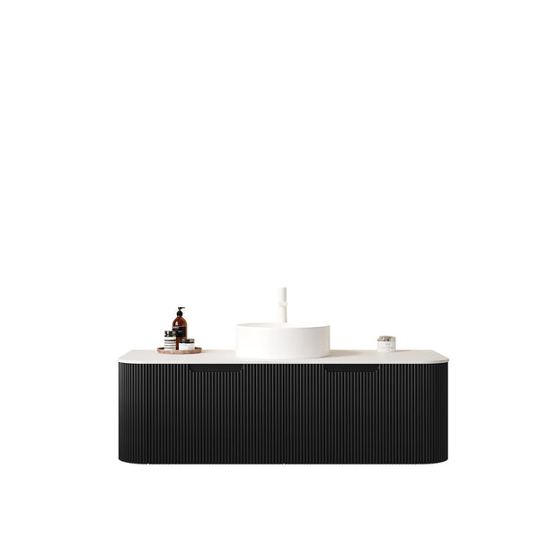 English Elm Dina 48" Modern Floating Bathroom Vanity With Round Ceramic Sink, Black Striped Design & Storage Drawers W2615S00168