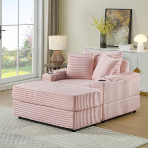 English Elm sofa Oversized Corduroy Deep-Seat Chaise with Ottoman and Lumbar Support — Plush, Sturdy Comfort Pink W1420S00010