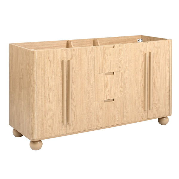 English Elm [cabinet Only] 58 Inch Double Sink Vanity Base Wood Grain Mdf Soft Close Storage N759S425429N