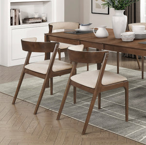 English Elm Walnut 5-Piece Extendable Dining Set With Upholstered Chairs – Modern Kitchen Furniture For Entertaining B011S01496-GIGA