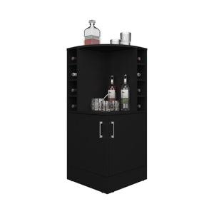 English Elm Bar Cabinet with Concealed Double Doors and 8 Wine Bottle Slots, Durable Engineered Wood Storage Solution Black 47.2 L x 23.23 W x 4.72 H B097P296834
