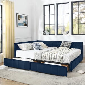 English Elm Queen Size Stylish Tufted Storage Bed Frame In Dark Blue Velvet - Multifunctional Sofa & Bed Combo W487S00279-GIGA