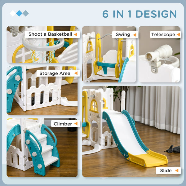 English Elm Qaba 6 in 1 Toddler Playset with Slide Swing Climber Basketball Hoop Telescope W2225P217349