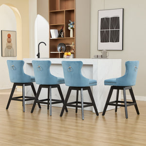 English Elm Swivel Velvet Barstools with Tufted Back Support, 360° Rotation, Foam & Spring Cushion, Sturdy Wooden Frame Light Blue W1143P369089