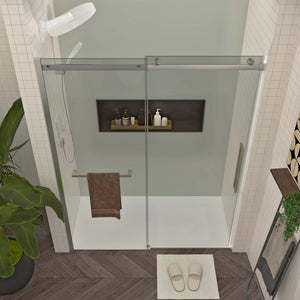 English Elm S-RM6076TN Frameless 56-60"W x 76"H Sliding Shower Door – 5/16" Tempered Glass, Quiet Rollers, Easy-Clean Finish W1865P352971