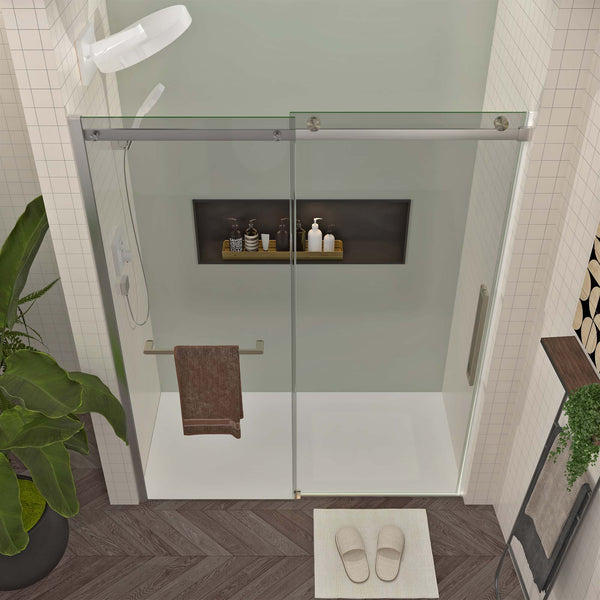 English Elm S-RM6076TN Frameless 56-60"W x 76"H Sliding Shower Door – 5/16" Tempered Glass, Quiet Rollers, Easy-Clean Finish W1865P352971